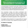 SUNBIRD | Final dividend notice
